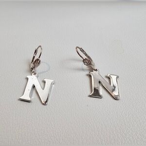 《N》Letter Earrings Sterling Silver Initials